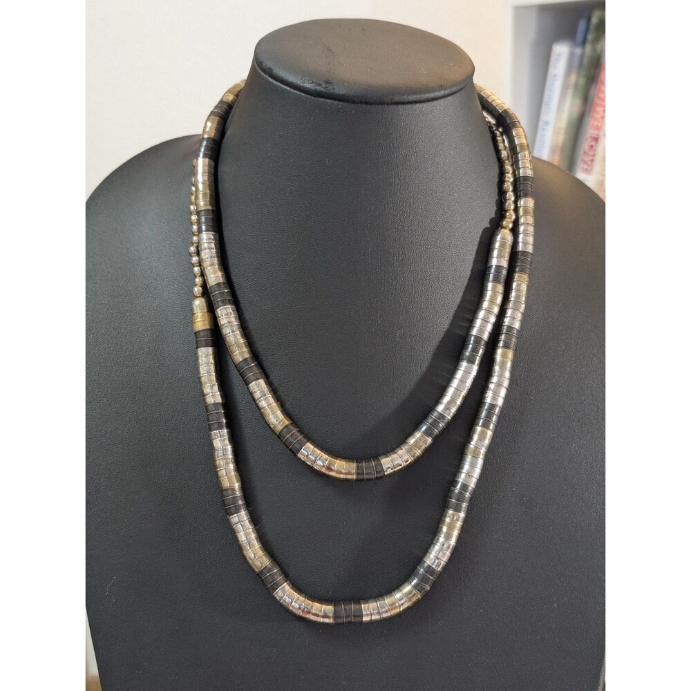 Vintage 70s Tri-Tone Metallic 44" Block Chain Necklace - S-Hook Unisex Lariat